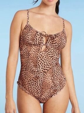 Shade & Shore Brown Animal Print One-Piece Swimsuit with Front Tie
